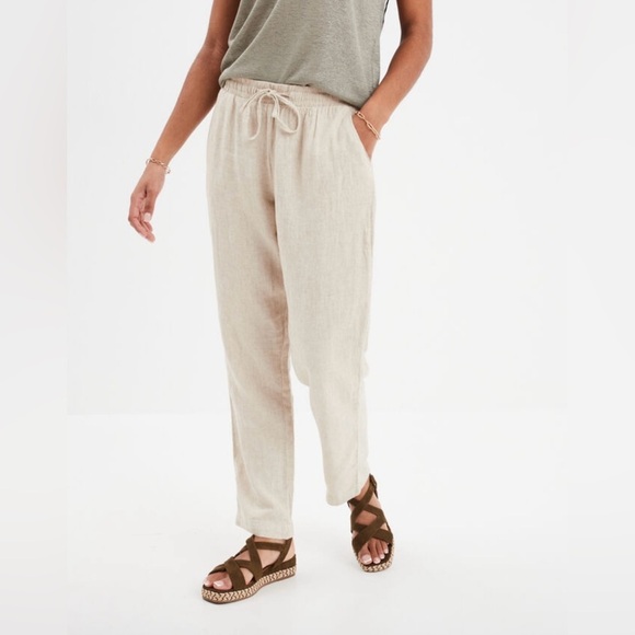 100% Linen Women Regular Fit Pants Made In Italy Medium - Picture 2 of 6